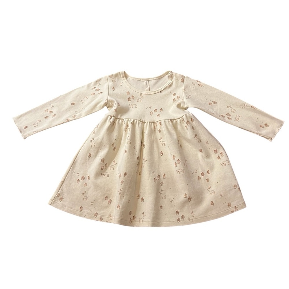 Quincy Mae Cream Reindeer Pattern Long Sleeve Dress Size 18-24 Months
